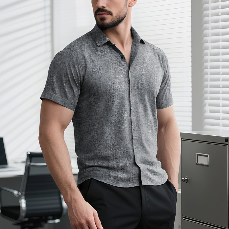 Men's Solid Color Lapel Cotton Linen Short Sleeve Shirt 9261774897336