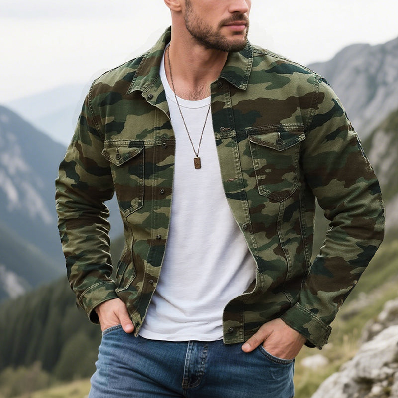 Men's Camouflage Canvas Retro Wear Lapel Jacket 9261077364920