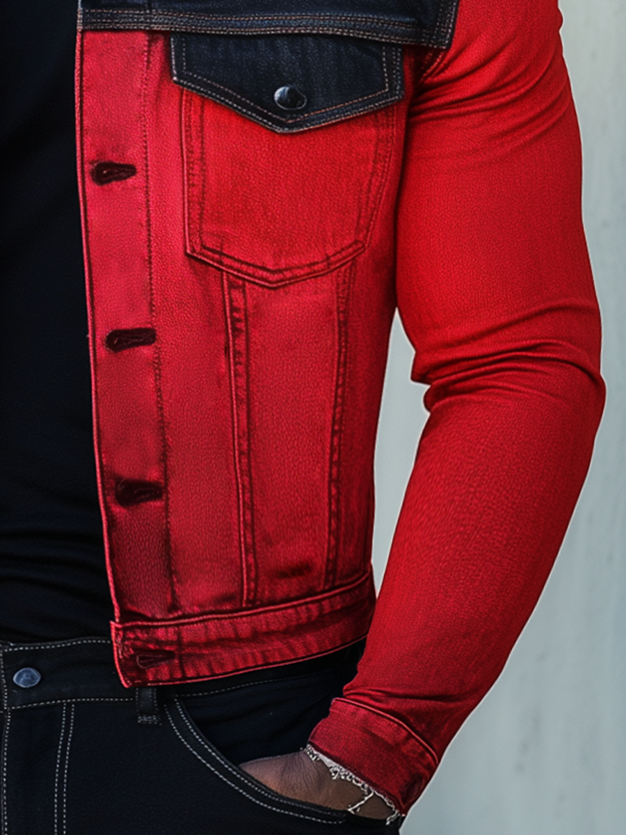 Stylish Contrast Color Stitching Denim Jacket 9904640426168