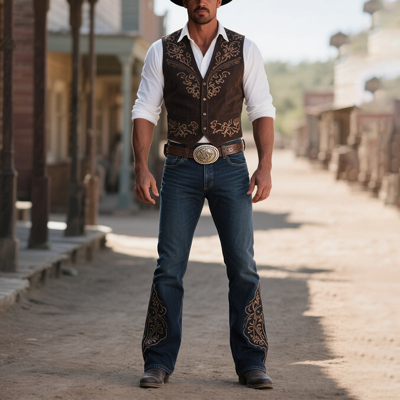 Men's Embroidery Pattern Western Flared Leg Jeans 250500409