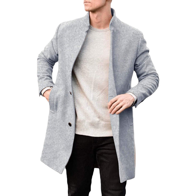 Men's Stand Neck Thick Wool Coat 9884519923896