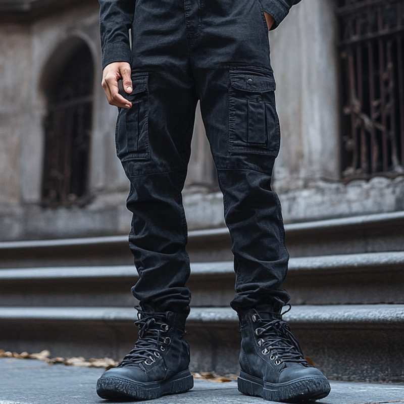 Men's Fashion Denim Long Sleeve Multi-pocket Cargo Jumpsuit 9893975261368