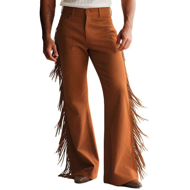 Men's Side Fringed Wide Leg Retro Mid-Rise Waist Pants 250401147