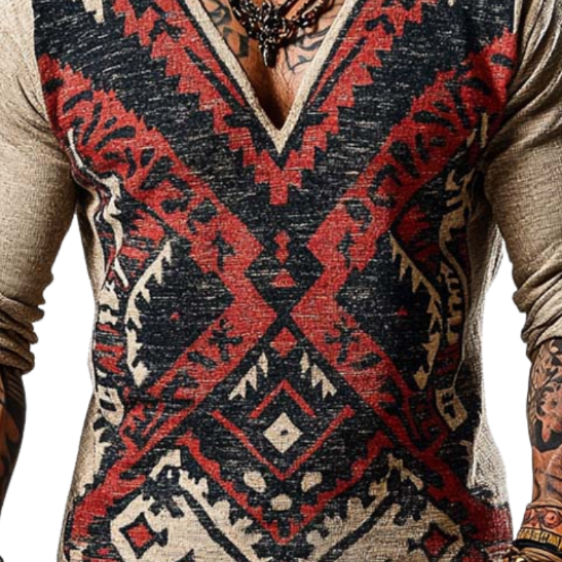 Men's Casual Slim Fit V-Neck Knitted Printed Long Sleeve T-Shirt 9902010597560