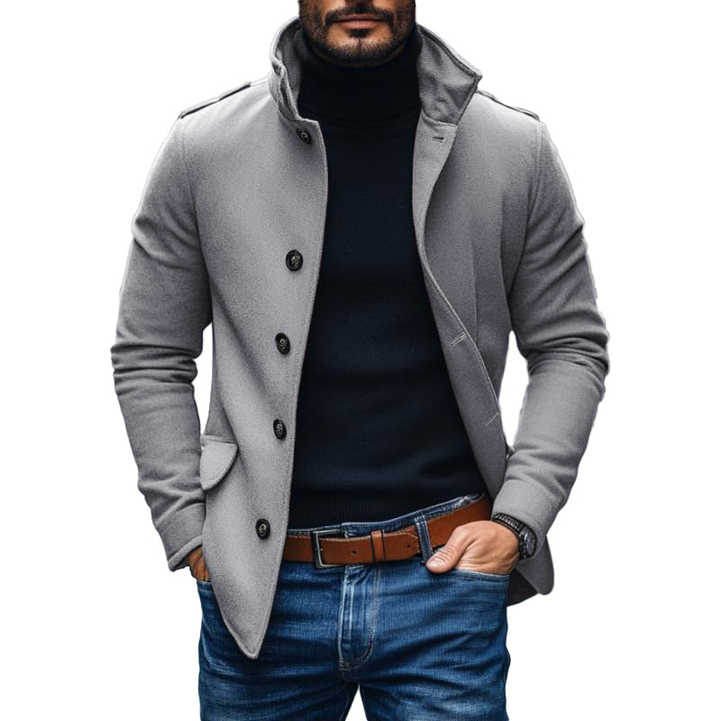 Men's Casual Wool Blend Lapel Single-breasted Slim Short Coat 9261102334136