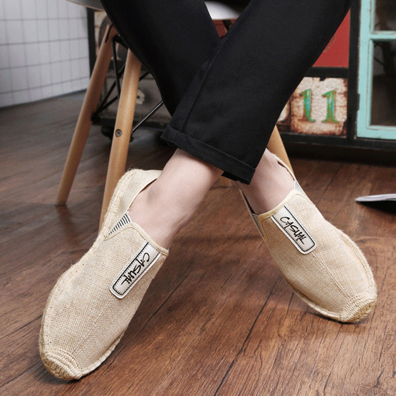 Men's Daily Letter Pattern Slip On Straw Canvas Shoes 9888556122296