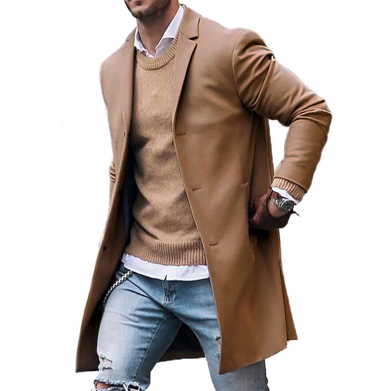Men's Notch Lapel Single Breasted Mid-length Coat 9261100466360
