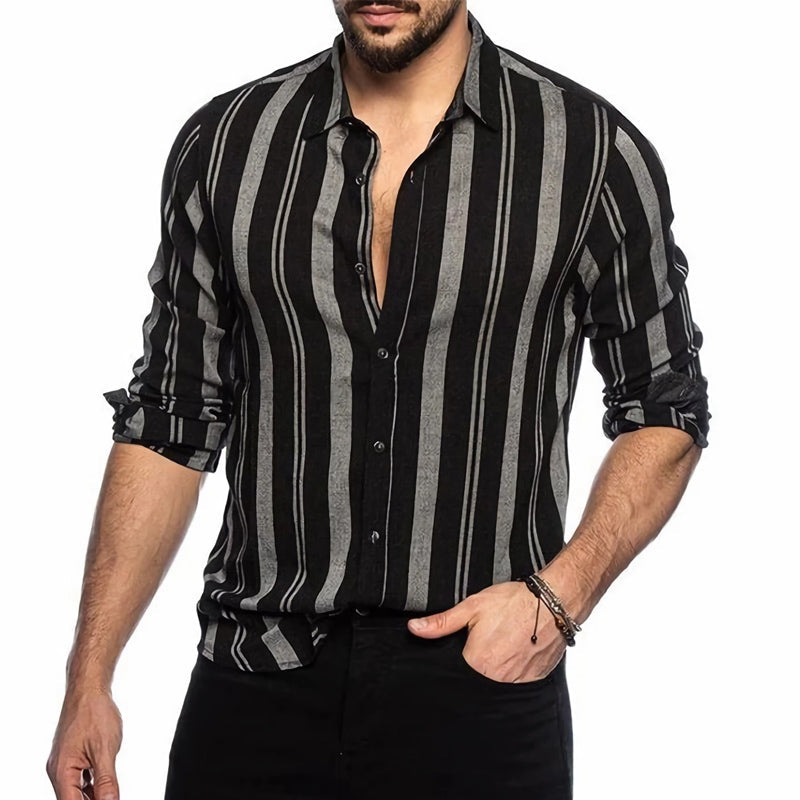 Men's Vertical Stripe Print Long Sleeve Shirt 9911547330744