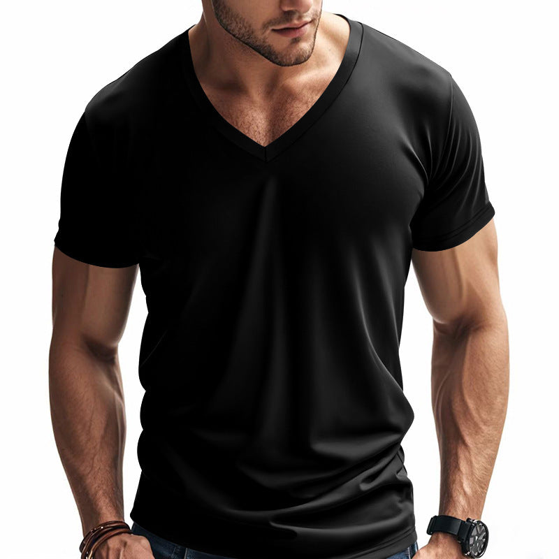 Men's Solid Color Casual V-neck Short-sleeved T-shirt 9906103320760