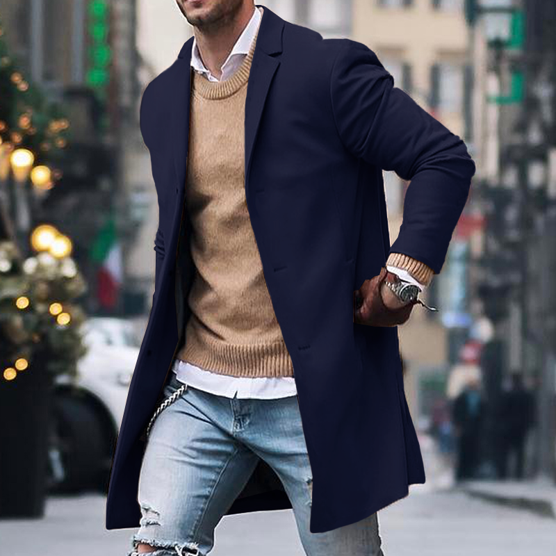 Men's Notch Lapel Single Breasted Mid-length Coat 9261100466360