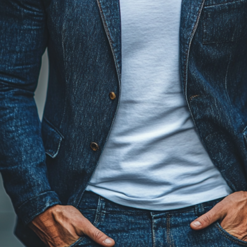 Men's Fashion Single-Breasted Lapel Denim Blazer 9892050141368