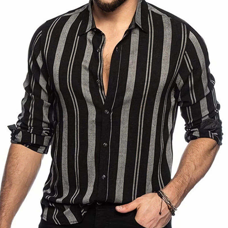 Men's Vertical Stripe Print Long Sleeve Shirt 9911547330744