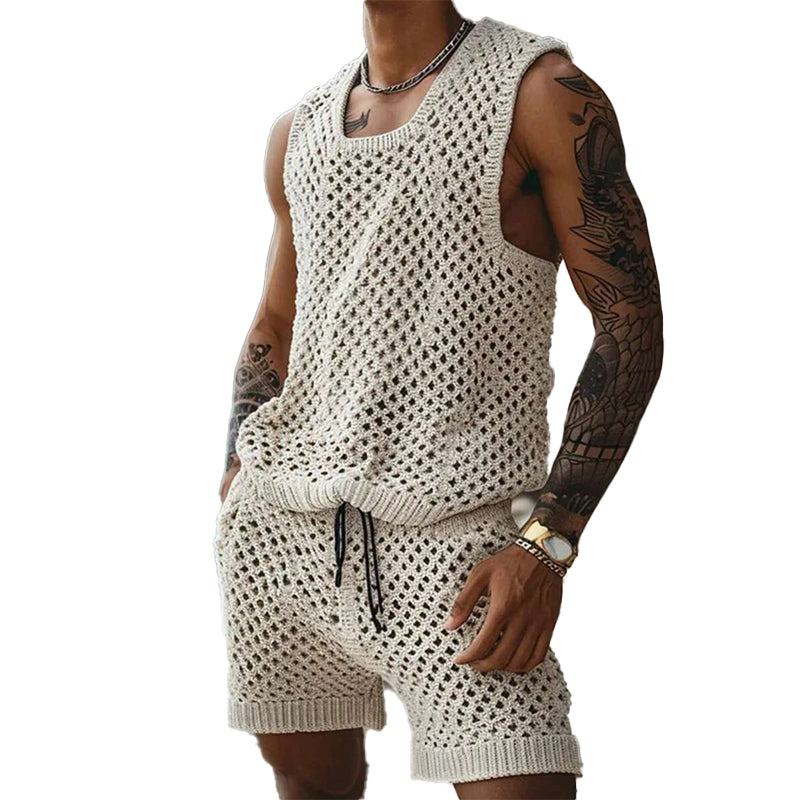 Men's Vacation Knitted Vest Shorts Two-Piece Set 9918989795512