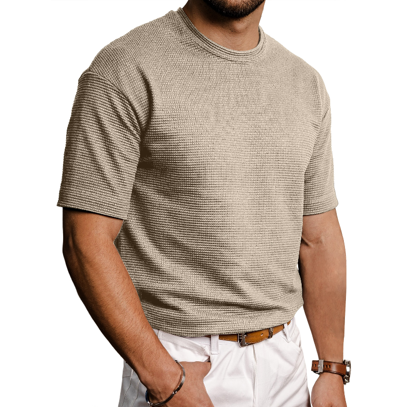 Men's Fashion Waffle Round Neck Short Sleeve T-Shirt 9892391485624