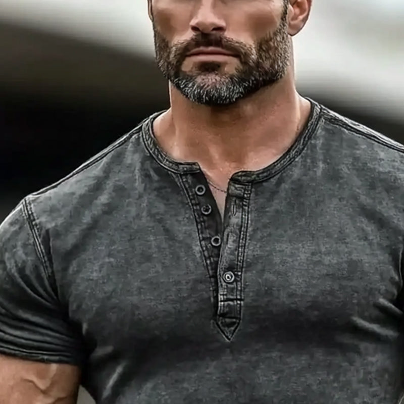 Men's Vintage Short Sleeve Henley Neck T-Shirt 9894192447672