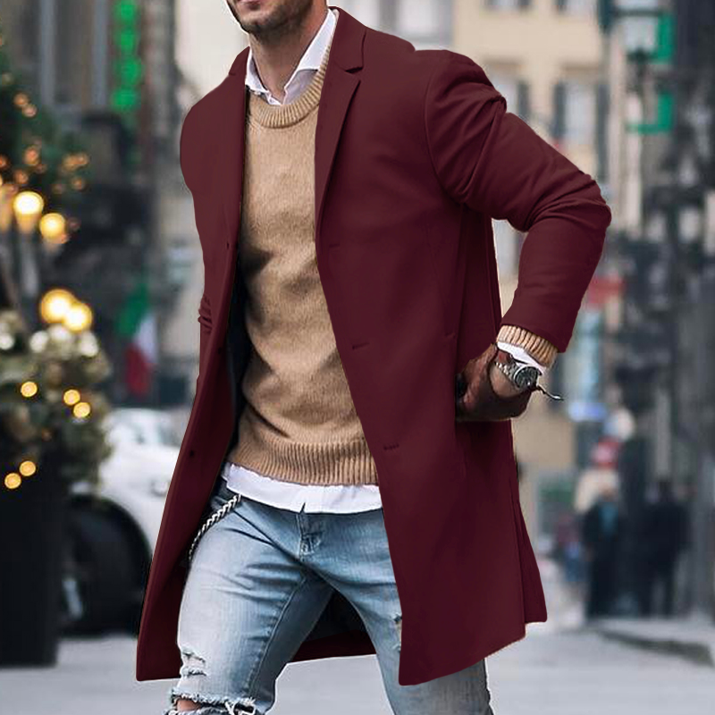 Men's Notch Lapel Single Breasted Mid-length Coat 9261100466360