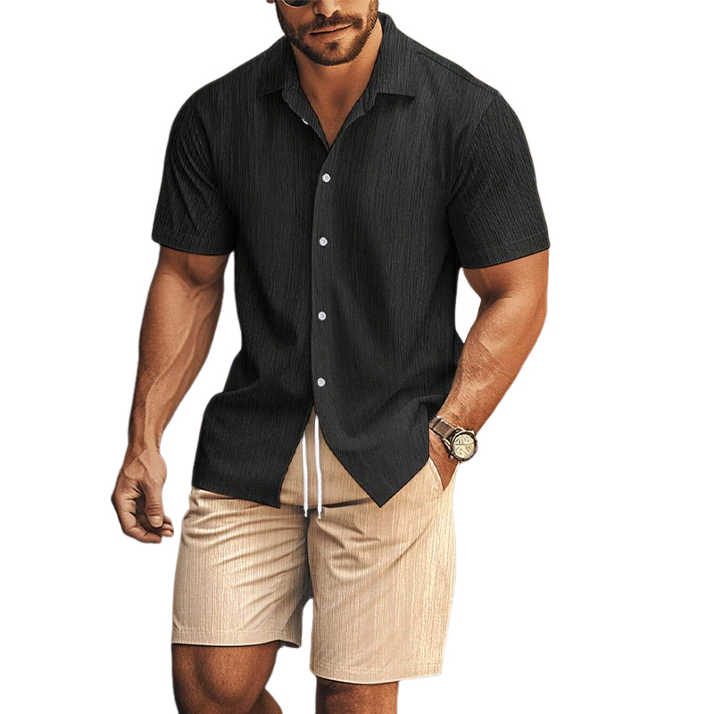 Men's Casual Contrast Color Short Sleeve Shorts Two Piece Set 9918989664440