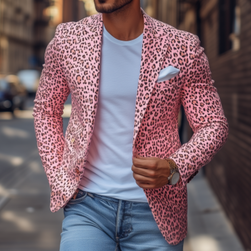 Men's Fashion Spring and Summer Leopard print Single Breasted Two Button Blazer 9911545594040