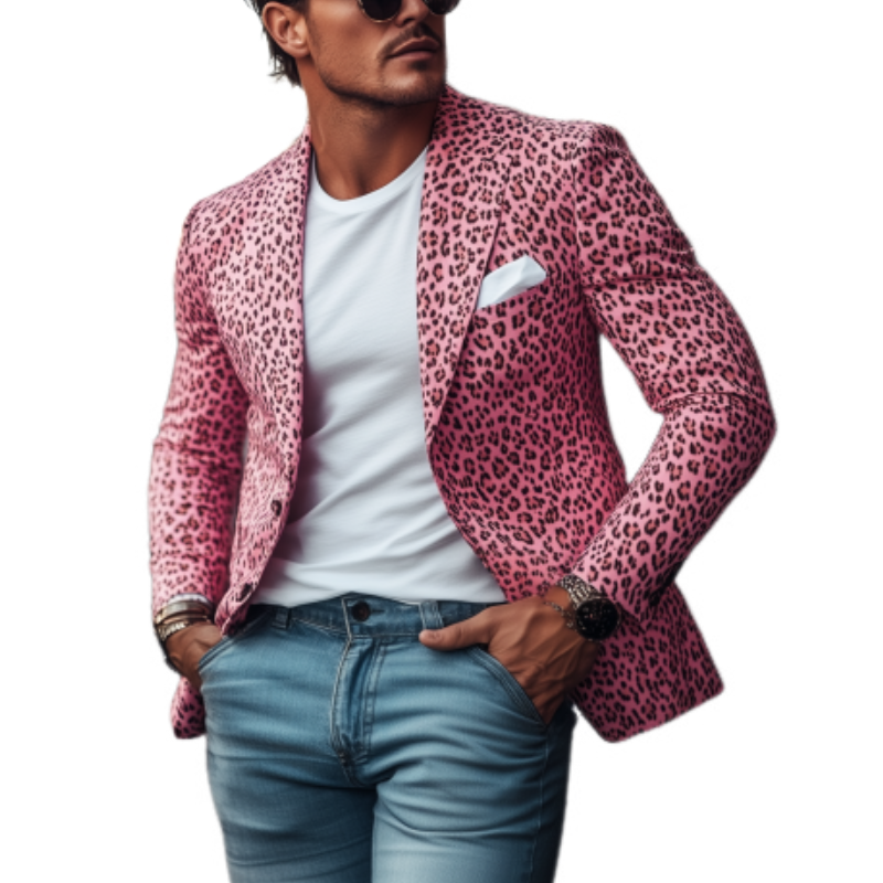 Men's Fashion Spring Summer Leopard Print Slim Fit Single Breasted Blazer 9911545495736