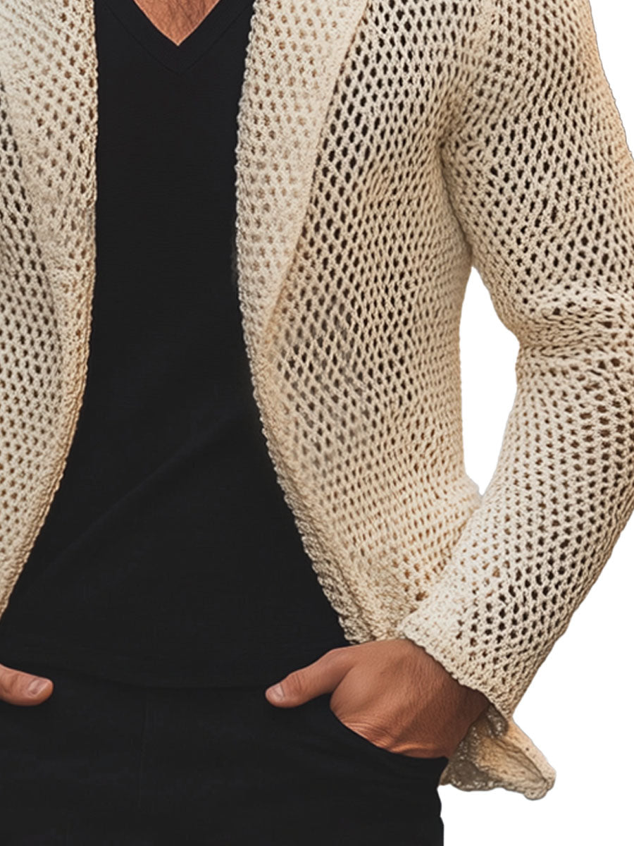 Men's Solid Color Mesh Lapel Knitted Blazer 9904641900728