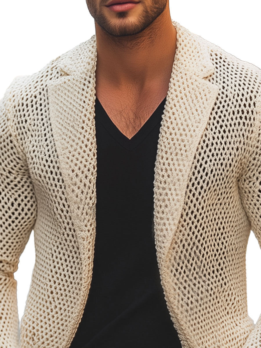 Men's Solid Color Mesh Lapel Knitted Blazer 9904641900728