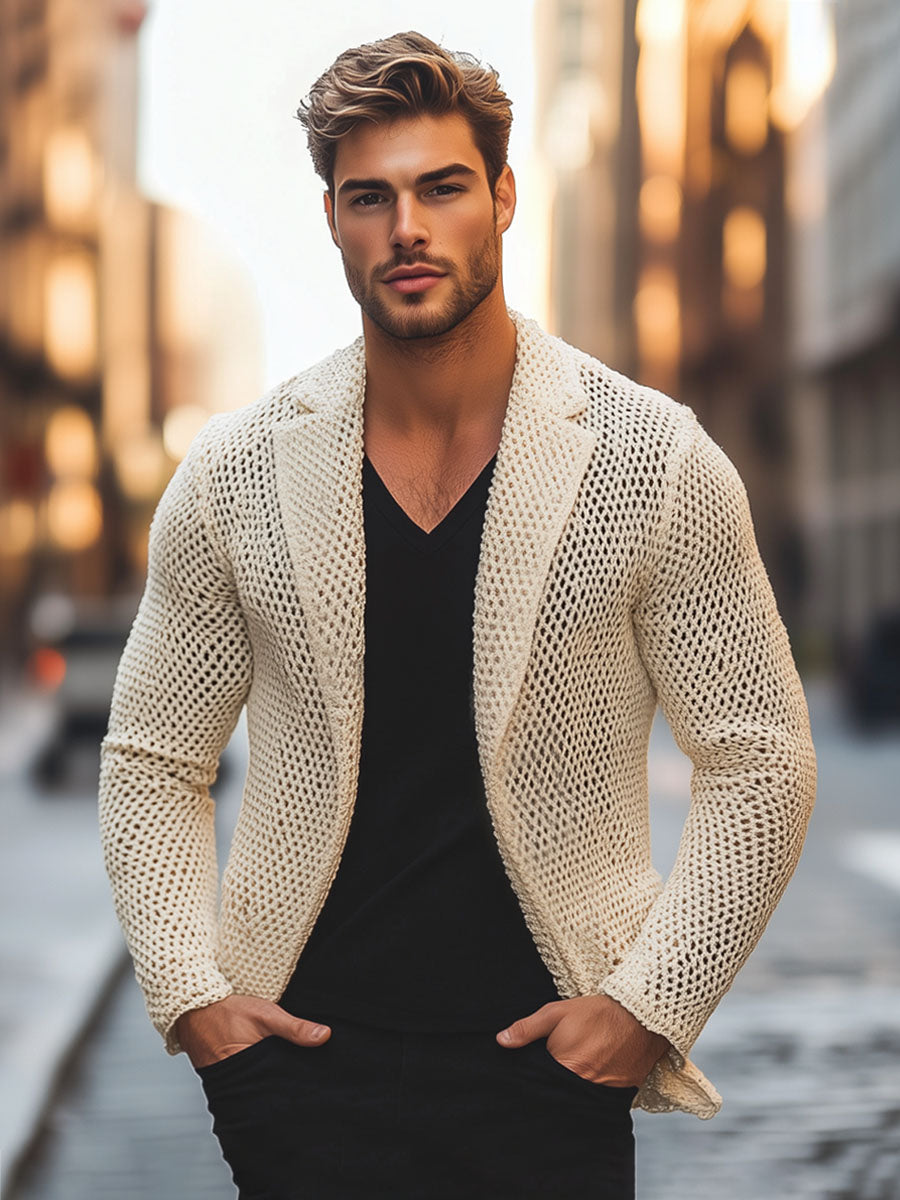 Men's Solid Color Mesh Lapel Knitted Blazer 9904641900728