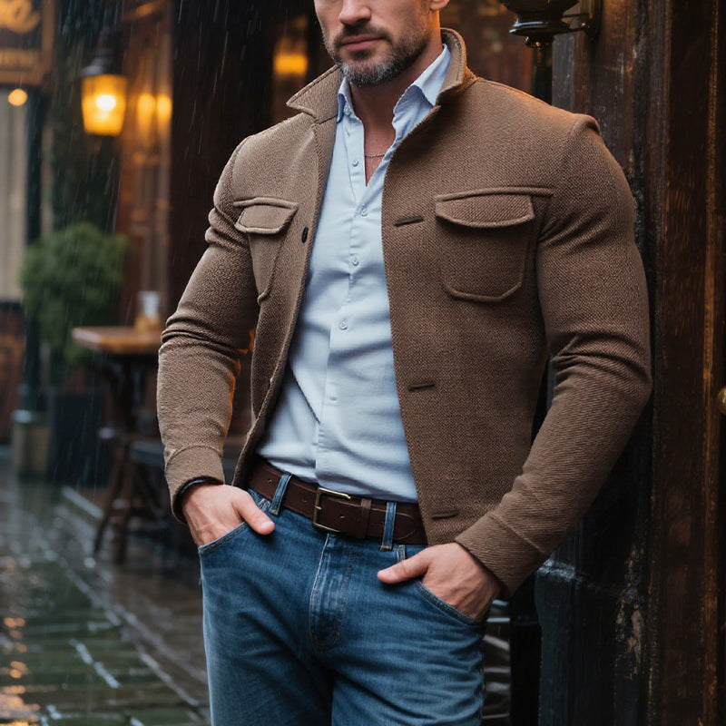 Men's Vintage Twill Lapel Single Breasted Slim Jacket 9873519509688