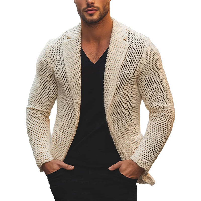 Men's Solid Color Mesh Lapel Knitted Blazer 9904641900728