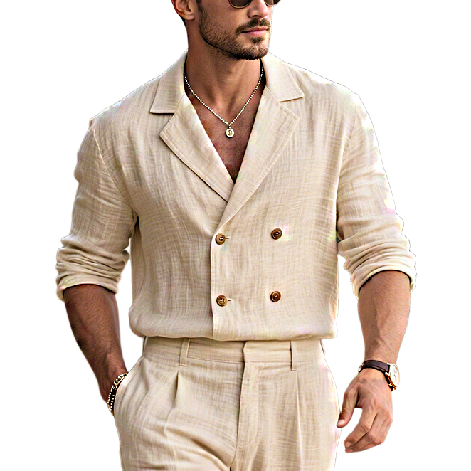 Men's Spread Collar Long Sleeve Double Breasted Button Shirt 9952982204600