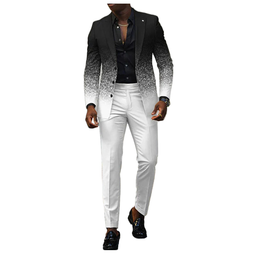 Men's Business Ombre Peak Lapel Blazer & Straight Pants 2Pcs Set 9888554778808