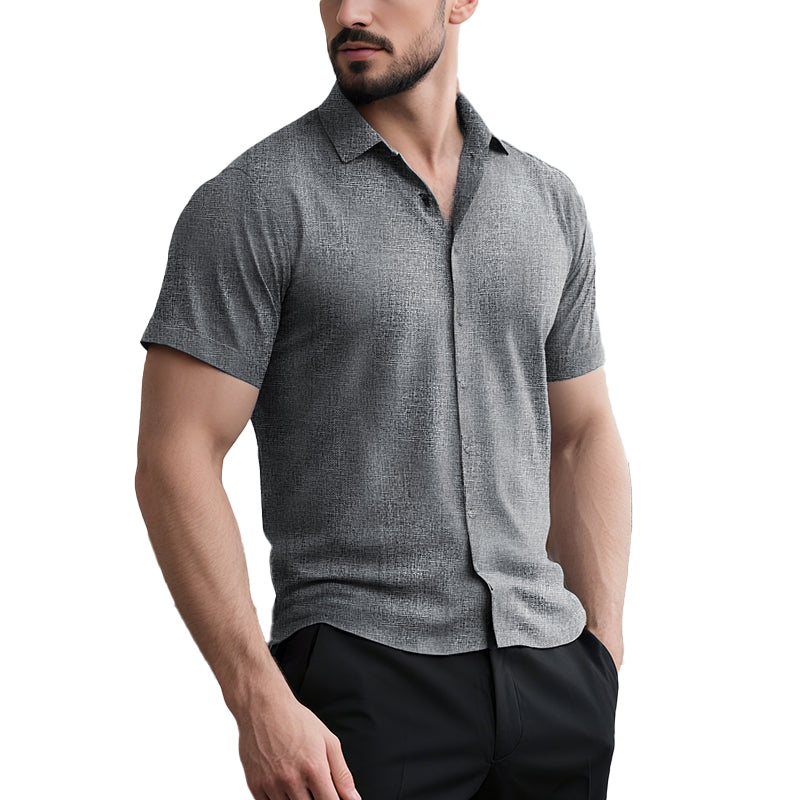Men's Solid Color Lapel Cotton Linen Short Sleeve Shirt 9261774897336