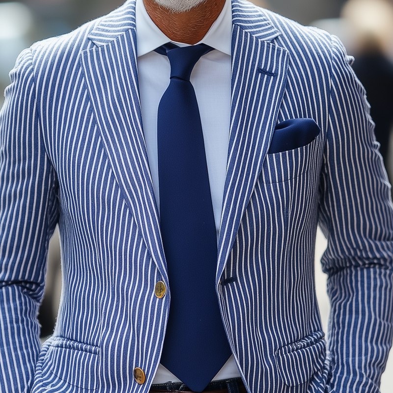 Men's Fashion Slim Striped Notch Lapel Single Breasted Casual Blazer 9907263897784