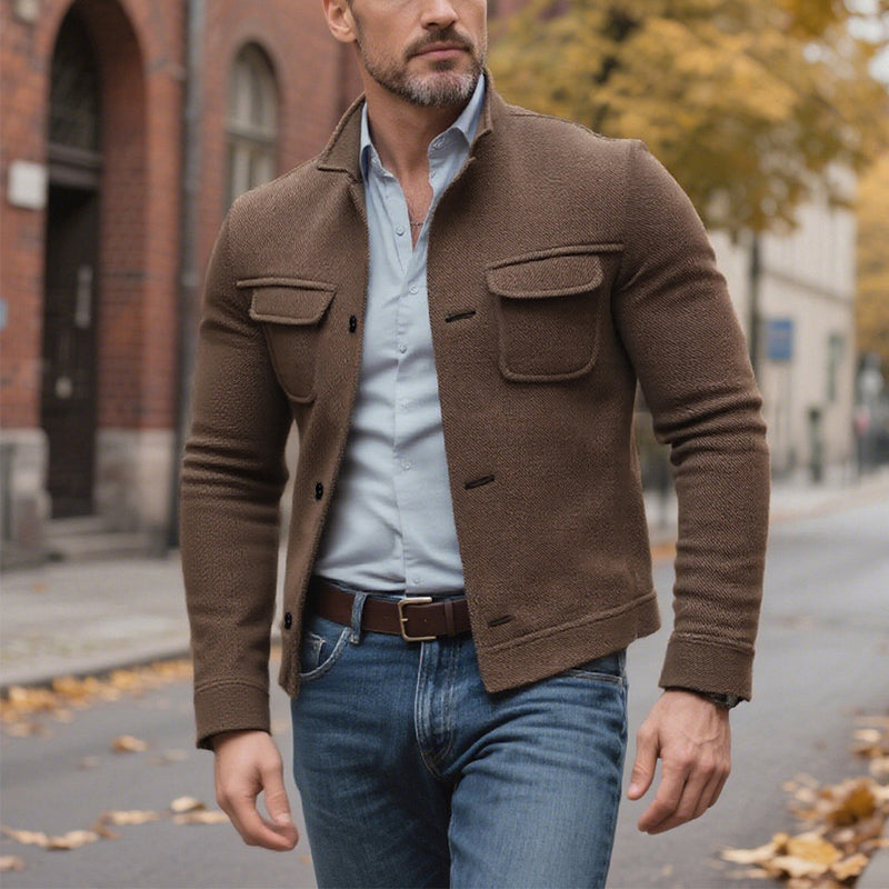 Men's Vintage Twill Lapel Single Breasted Slim Jacket 9873519509688