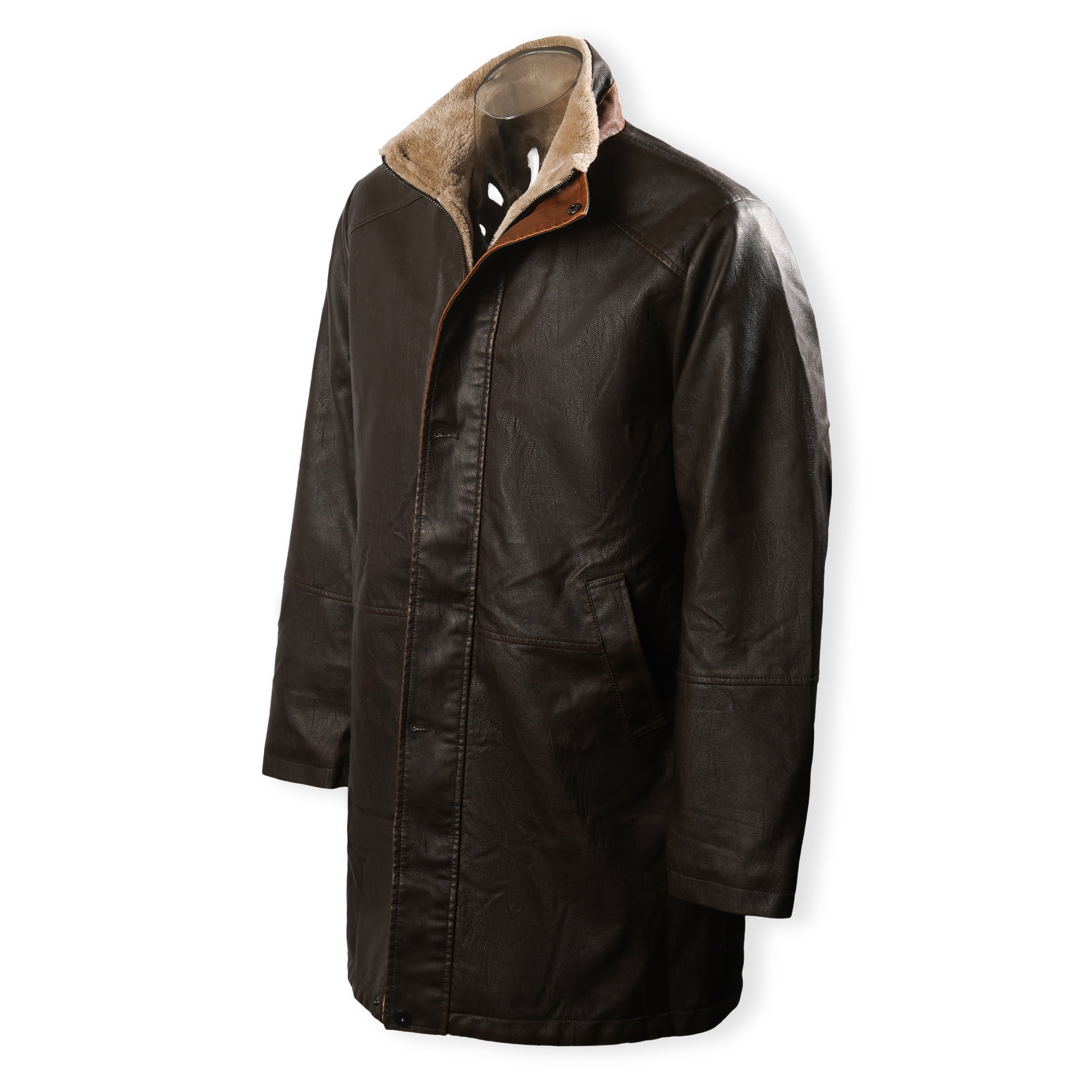 Men's Vintage Double Stand Collar Leather Coat 9261079003320