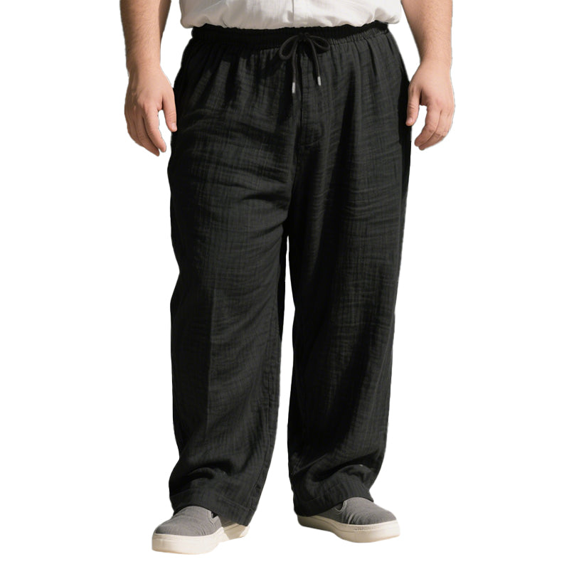 Men's Solid Color Loose Cotton And Linen Elastic Waist Casual Pants 9901320143032