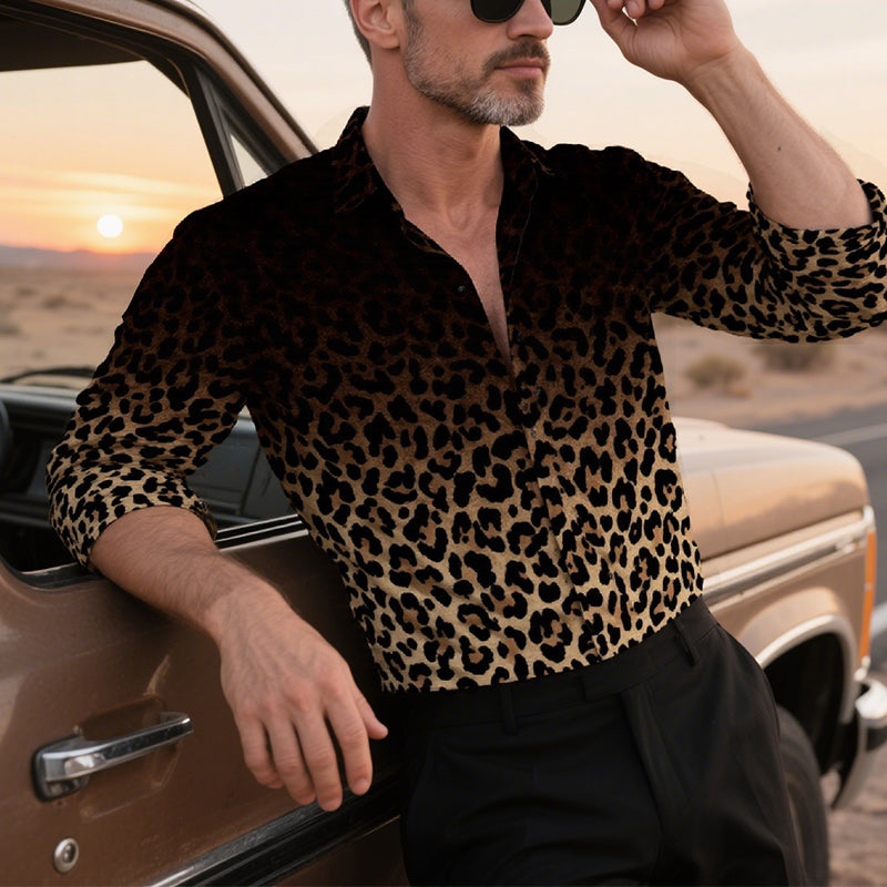 Men's Leopard Gradient Print Long Sleeve Shirt 9899737186488