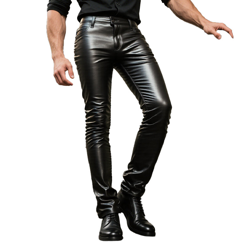 Men's Stylish Casual Solid Leather Pants 9888735887544