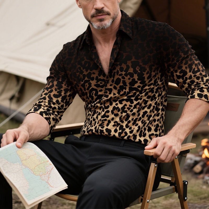 Men's Leopard Gradient Print Long Sleeve Shirt 9899737186488