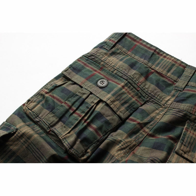 Men's Plaid Pattern Side Pockets Zipper Button Closure Summer Cargo Shorts 250600709X