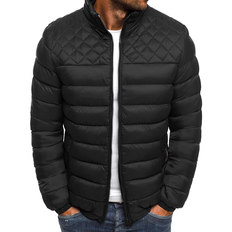 Men's Daily Outerwear Solid Quilted Zipper Long Sleeve Puffer Jacket 9888556777656