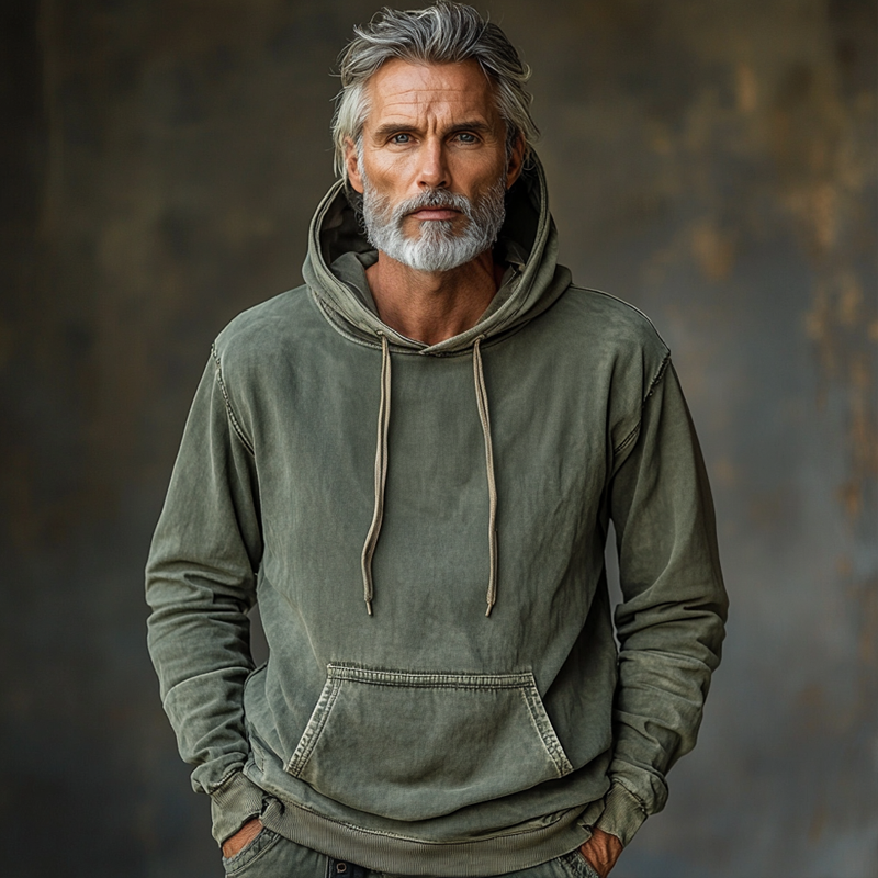 Men's Fashion Washed Long Sleeve Loose Cargo Hoodie 9907264028856