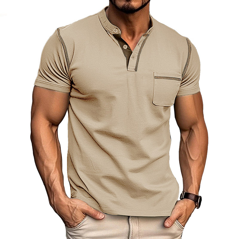 Men's Casual Colorblock Henley Collar Short Sleeve T-Shirt 9261116784824