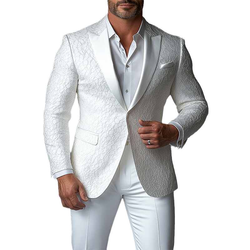 Men's Peaked Lapel Long Sleeve One Button Jacquard Blazer 9953098236088