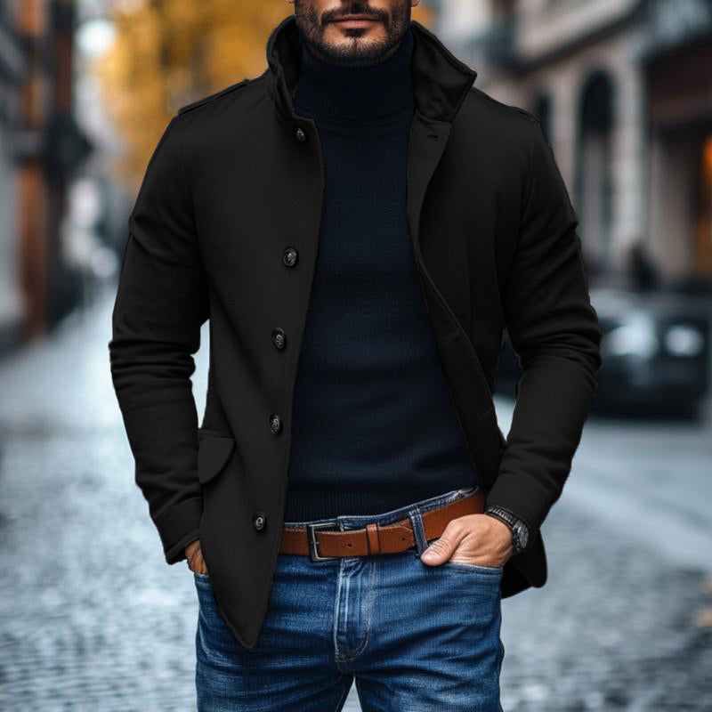 Men's Casual Wool Blend Lapel Single-breasted Slim Short Coat 9261102334136