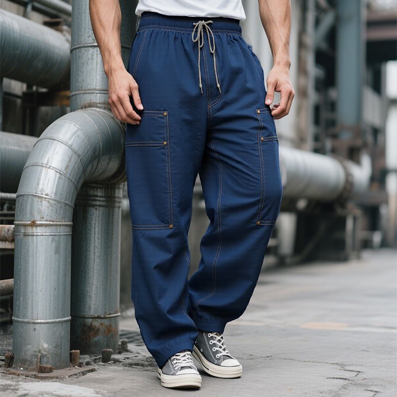 Men's Cargo Style Pocket Drawstring Elastic Waistband Loose Pants 250500850