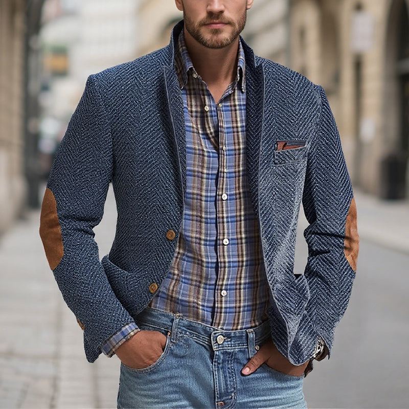 Men's Vintage Herringbone Suede 3-Pocket Casual Blazer 9888733823160
