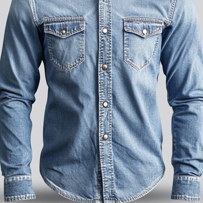 Men's Turndown Collar Metal Button Denim Long Sleeve Shirt 9917068869816
