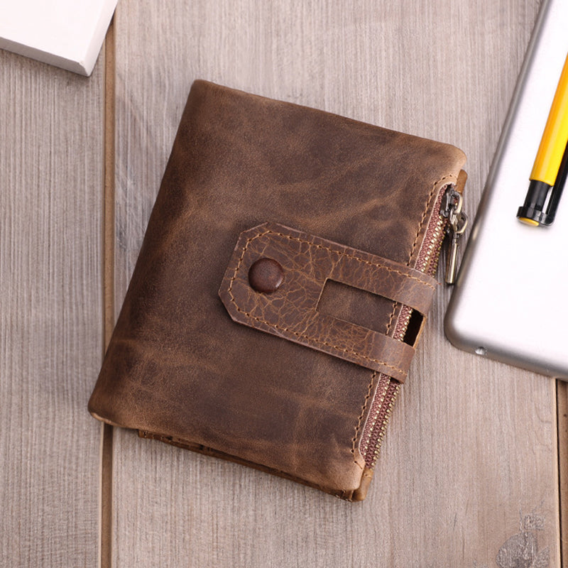 Men's Vintage Multi-Card Double Zip Leather Wallet 9890060796088