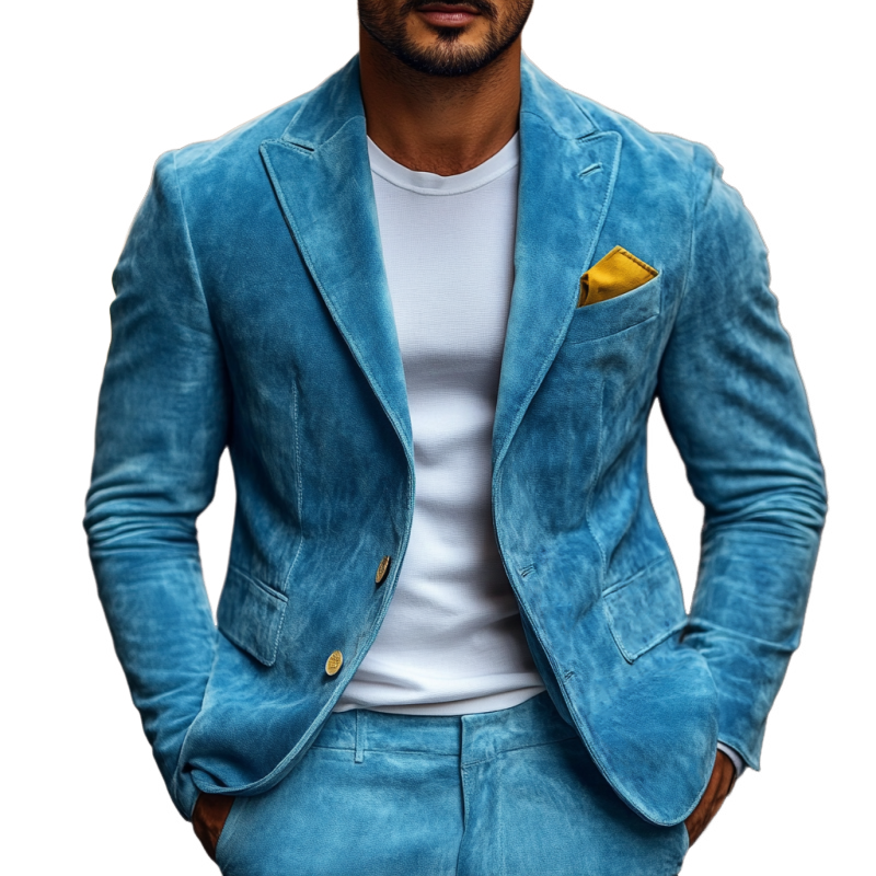 Men's Fashion Suede Single-Breasted Peak Collar Blazer 9893974573240