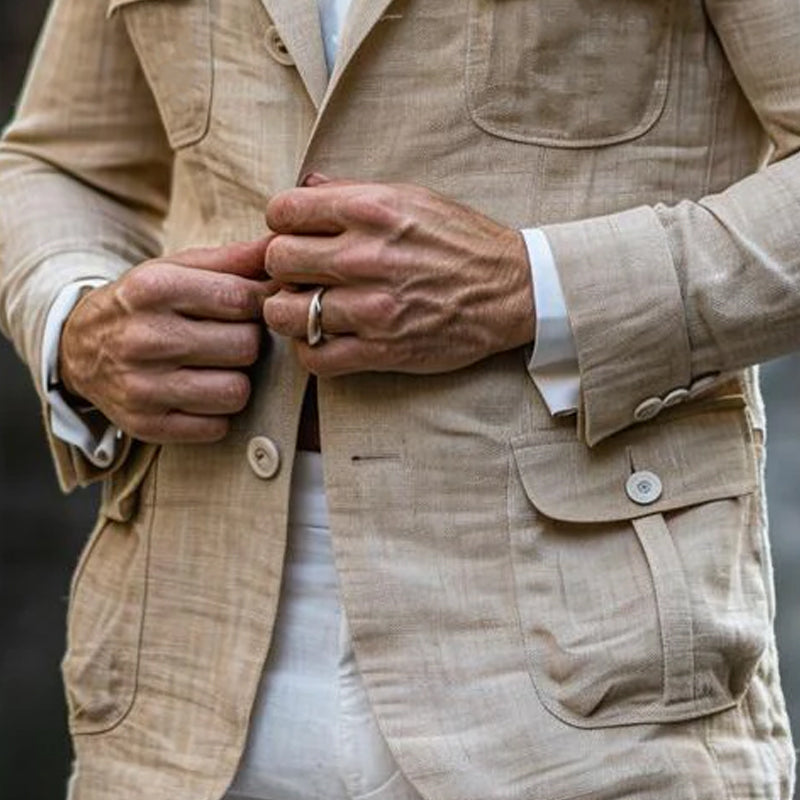 Men's Vintage Notch Lapel Cotton Linen Blended Loose Safari Jacket 9261083132088